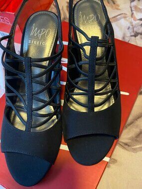 IMPO Black high-heeled slingback shoes